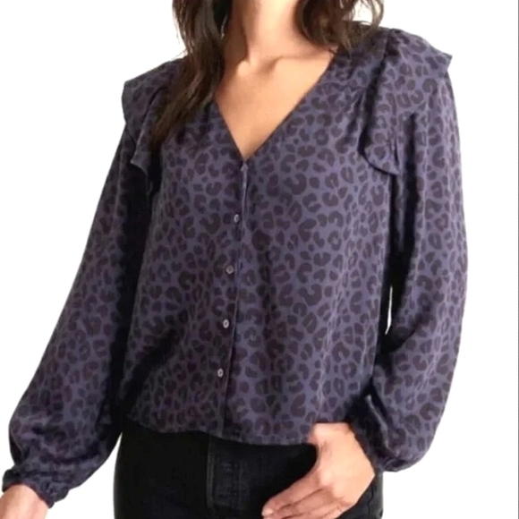 NWT Marine Layer Rory Leopard print Blouse blue and black size XS - Picture 1 of 9